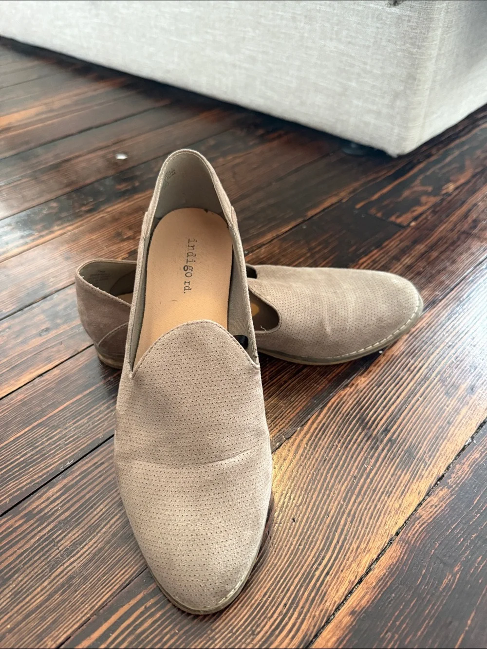 Indigo Taupe Suede Perforated Slip-On Loafers